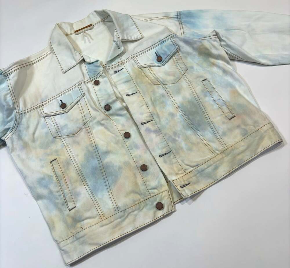 Free People Denim Trucker Jean Jacket Tie Dye Liberty Wash Oversized - XS - Picture 6 of 7